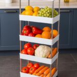 Made for Amazon Plastic Space Saving Storage Organizer Rack Shelf with Wheels(2 Lock,2 Unlock) for Kitchen, Office, Bathroom and Bedroom (5 Layer, White)