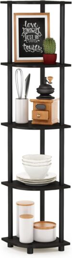 Furinno Turn-N-Tube 5 Tier Corner Display Rack Multipurpose Shelving Unit, 1-Pack, Espresso/Black