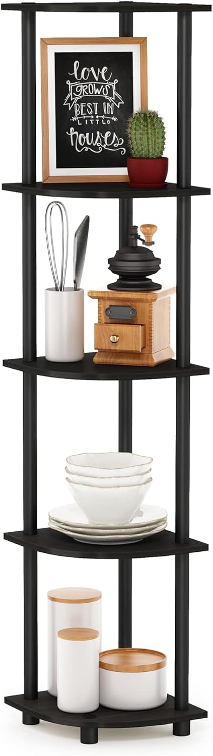 61L2fdoXffL._AC_SL1500_.jpg Furinno Turn-N-Tube 5 Tier Corner Display Rack Multipurpose Shelving Unit, 1-Pack, Espresso/Black - Image 1