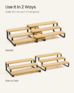 SONGMICS Spice Rack, Set of 2 Cabinet Shelf Organizers, 3-Tier Extendable Spice Holder, Bamboo, Stackable, for Pantry, Cupboard, Countertop, Natural and Black UKCS016N01 - Image 4