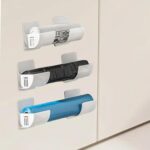 4pcs No-Drill Kitchen Storage Rack with Adhesive Hooks Space-Saving Garbage Trash Bag Holder Dispenser, Kitchen Organizer for Foil Wraps and Bags Wall-Mounted and Cabinet Door Storage Solution
