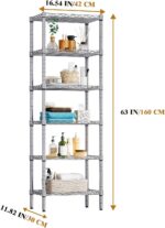 6 Tier Shelving Unit Adjustable Storage Shelf Metal Storage Rack Wire Storage Shelves 16.54" L x 11.82" W x 63" H for Pantry Closet Kitchen Laundry (Silver, 6 Tier) - Image 3