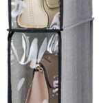 Excefore 4 Tier Handbag Purse Organizer with Dustproof Cover, Foldable Hanging Closet Wardrobe Storage Shelves Closet Storage System for Living Room Bedroom Home Use(Grey）