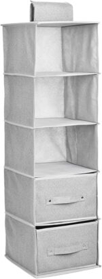 Wardrobe Hanging Storage Bag Hanging Closet Organizer, Dressing Room Finishing Hanging Underwear Storage Bag Household Multi-Layer Box Dust Bag Foldable Includes 2 Drawers (5-tier, grey) - Image 3