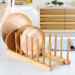 Lawei 4 Pack Bamboo Dish Drying Rack, Plate Rack Stand Pot Lid Holder, Dish Organizer Rack for Plates, Cups, Bowls, Dish, Cutting Board, Drying Rack Stand Drainer, Kitchen Cabinet Organizer - Image 6