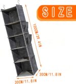 Foldable 5-Tier Hanging Closet Organizer with 2 Side Pockets – Grey Fabric Storage for Clothes, Bags & Accessories - Image 2