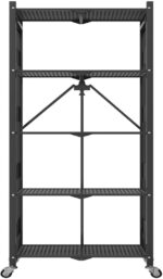 5 Tier Foldable Storage Shelving Cart with Wheels for Kitchen Home Office Bathroom Garage Multifunction Floor Standing Bookshelf Storage Rack (Black 157x62x29cm)