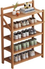 5-Tier Bamboo Shoe Rack - Foldable Wooden Storage Shelf for Entryway Hallway & Bedroom - Space-Saving Stylish Design - 70cm Tall Ideal for Small Spaces