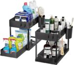 AMERTEER Under Sink Organizers And Storage Pull Out Sliding Drawer - 2 Tier Multi-Purpose Kitchen Under The Sink Organizer Under Bathroom Sink Shelf Storage Rack For Countertop Laundry Cabinet - Black