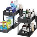 AMERTEER Under Sink Organizers And Storage Pull Out Sliding Drawer - 2 Tier Multi-Purpose Kitchen Under The Sink Organizer Under Bathroom Sink Shelf Storage Rack For Countertop Laundry Cabinet - Black