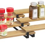 Exrp Spice Rack Organizer for Cabinet, 3 Tier Bamboo Spice Storage，Set of 2 Bamboo Perfume Organizer Stand,Cupcake Stand Holder, Shelf Risers for Figures, Dessert Shelves for Kitchen Cabinet，for Party
