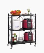 Black 3-Tier Foldable Storage Shelves with Caster Wheels - Versatile for Garage, Kitchen, Home, Closet, and Office | ‎7x6.5x4cm - Image 2