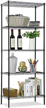 TreeTop 5-Tier Wire Shelving bathroom storage 5 Shelves Unit Metal kitchen Storage Rack(Black) (5-Tier)
