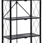 SKY-TOUCH 5 Tier Foldable Storage Shelves, Multi-Shelf Foldable Storage Rack for Kitchen Garage Home, Standing Shelf Units with Wheels (Black)