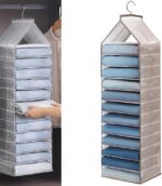 X spring Hanging Closet Organizer, 12-Shelf Hanging Wardrobe Shelf, Closet Organizer and Storage, Foldable Space Saver with Sturdy Hooks, Breathable Mesh for Bedroom Organization