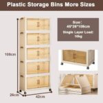 Stackable Storage Bins with Lids, 5 Tier Storage Cabinet with Wheels Dual Opening Storage Box, Collapsible Closet Organizer Foldable Clothes Snacks Toys Book Container Case 42x26x108cm - Image 7