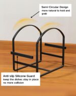 2 Pack Kitchen Plate Holder Organizer for Cabinet Space Saver Dinner Dish Plate Storage Rack Upright Dish Drying Racks Metal Plate Dish Stand for Cupboard Countertop Rustproof Black (1 Large 1 Small ) - Image 4