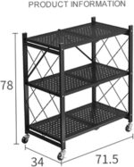 3 Tier Storage Organizer, Foldable Racks with 4 Swivel Wheels, Multipurpose Freestanding Rack Shelf Storage for Bedroom Kitchen Garage Bathroom Living Room - Image 3