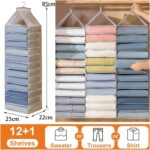 X spring Hanging Closet Organizer, 12-Shelf Hanging Wardrobe Shelf, Closet Organizer and Storage, Foldable Space Saver with Sturdy Hooks, Breathable Mesh for Bedroom Organization - Image 3