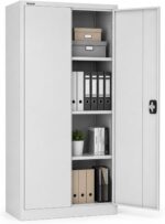 RIGID OEM Steel Office Cupboard | Professional Metal Storage Cabinet for Files, Pre Assembled | Adjustable Internal Shelves, Secure Locking System, Industrial Grade Build, Grey (39D x 85W x 180H CM)