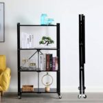 4-Tier Shelf Shelving Storage Unit Industrial Storage Shelf Organizer Foldable Display Rack Kitchen Shelves Bookshelf with Wheels - Image 3
