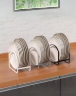 2 Pack Kitchen Plate Holder Organizer for Cabinet Space Saver Dinner Dish Plate Storage Rack Upright Dish Drying Racks Metal Plate Dish Stand for Cupboard Countertop Rustproof Black (1 Large 1 Small ) - Image 8
