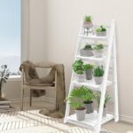 JOHN'SDECOR 4 Tier Ladder Shelf with Storage Space Free Standing Bookshelf Wooden Plant Stand Multi-Functional Ladder Shelving Unit Bookcase Organizer Rack Flower Pot Stand Storage Rack - Image 5