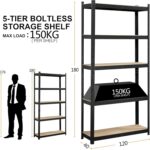 Beauenty Storage Shelves,Metal Shelves,Storage Rack 180cm, 5 Layers (80 KG Loading Capacity Per Shelf) Metal Storage Rack Height Adjustable Storage Shelves (Black, B) - Image 3