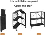 4-Tier Heavy Duty Foldable Metal Rack Storage Shelving Unit with Wheels Moving Easily Organizer Shelves Great for Garage Kitchen Holds up to 1000 lbs Capacity, Black - Image 7