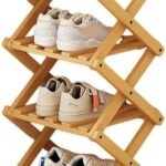 Foldable Bamboo Shoe Rack Space-Saving Wooden 5-Tier Storage Shelf for Entryway Sturdy Design Large Capacity Shoe Holder for Shoes