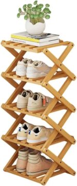Foldable Bamboo Shoe Rack Space-Saving Wooden 5-Tier Storage Shelf for Entryway Sturdy Design Large Capacity Shoe Holder for Shoes