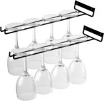 TERRIFI Glass Cup Rack, 2 PCS Stemware Rack Black, Drinking Glass Holder Under Shelf Metal Wall Mounted Hanging Rack Shelf Mug Cup Display Stand, Glasses Storage Hanger for Cabinet Kitchen, 12Inch