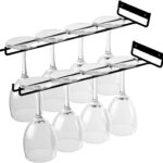 TERRIFI Glass Cup Rack, 2 PCS Stemware Rack Black, Drinking Glass Holder Under Shelf Metal Wall Mounted Hanging Rack Shelf Mug Cup Display Stand, Glasses Storage Hanger for Cabinet Kitchen, 12Inch