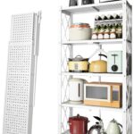 5 Tier Folding Shelf, Kitchen Shelf Organizer Rack Foldable Rolling Cart for Living Room, Bathroom, Balcony - No Assembly Required(Size:71×39×163cm,Color:White)