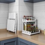 Pull Out Spice Rack Organizer,Standing Shelf Jars Storage Holder, Foldable Seasoning Shelf Organizer for Kitchen Storage, For Countertop and Cabinet (White) - Image 6