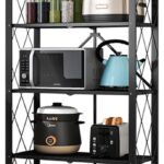 5 Tier Folding Shelf, Kitchen Shelf Organizer Rack Foldable Rolling Cart for Living Room, Bathroom, Balcony - No Assembly Required(Size:71×39×163cm,Color:Black)