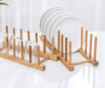 Lawei 4 Pack Bamboo Dish Drying Rack, Plate Rack Stand Pot Lid Holder, Dish Organizer Rack for Plates, Cups, Bowls, Dish, Cutting Board, Drying Rack Stand Drainer, Kitchen Cabinet Organizer - Image 4