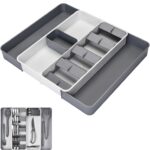 Cutlery Trays - KASTWAVE Expandable Cutlery Drawer Organiser, Space-Saving Kitchen Drawer Organiser Utensil Spoons Forks Knives with Adjustable Compartments Large, Grey