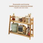 Kitchen Table Spice Rack, Household 2 Tier Mug Storage, Cabinet Coffee Cup, Mug Asphalt Shelf, Simple Bamboo Flower Holder Bookshelf (Wood Colour, Large) - Image 5
