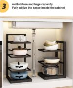 ROUNY Kitchen Pots And Pans Organizer For Cabinet, 3 Tiers Heavy Duty Pan Rack Under Sink Storage,Adjustable Metal Pan Rack & PotLid Holder for Kitchen Organizers and Storage - Image 6