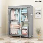 Beauenty 105CM Wide Foldable Closet, Non-Woven Fabric Cloth Storage Organizer with Hanging Rail and Shelves，Side Pull Portable Wardrobe (Grey) - Image 6