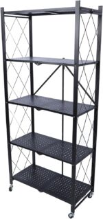 Metal Storage Shelves, Foldable Storage Rack with Wheels Heavy Duty Carbon Steel for Garage Kitchen Home Office (5 Tier) - Image 4