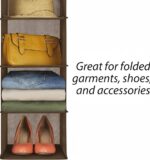 5-Shelf Hanging Closet Organiser, Brown, Sturdy Metal Frame, 88.9cm Height, with 6 Side Pockets for Clothes, Shoes and Accessories Storage - Image 5