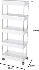 Made for Amazon Plastic Space Saving Storage Organizer Rack Shelf with Wheels(2 Lock,2 Unlock) for Kitchen, Office, Bathroom and Bedroom (5 Layer, White) - Image 9
