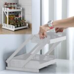 Tycom Pull Out Spice Rack Organizer For Countertop and Cabinet, Standing Shelf Jars Storage Holder, Foldable Seasoning Shelf Organizer for Kitchen Storage,2 Layer White.
