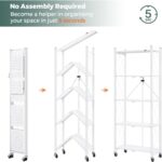 DEANIC 5-Shelf Folding Bookcase with Wheels, Heavy Duty Storage Shelves, Freestanding Metal Wire Shelving Unit for Living Room, Office, Kitchen, Basement, Pantry (White) - Image 4