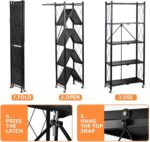 5-Tier Metal Shelf nizer with Wheels - Collapsible Kitchen Storage Rack for Living Room, Sturdy & Foldable Shelving Unit, Space-Saving Design for Easy Mobility - Image 3