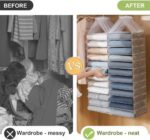 X spring Hanging Closet Organizer, 12-Shelf Hanging Wardrobe Shelf, Closet Organizer and Storage, Foldable Space Saver with Sturdy Hooks, Breathable Mesh for Bedroom Organization - Image 4