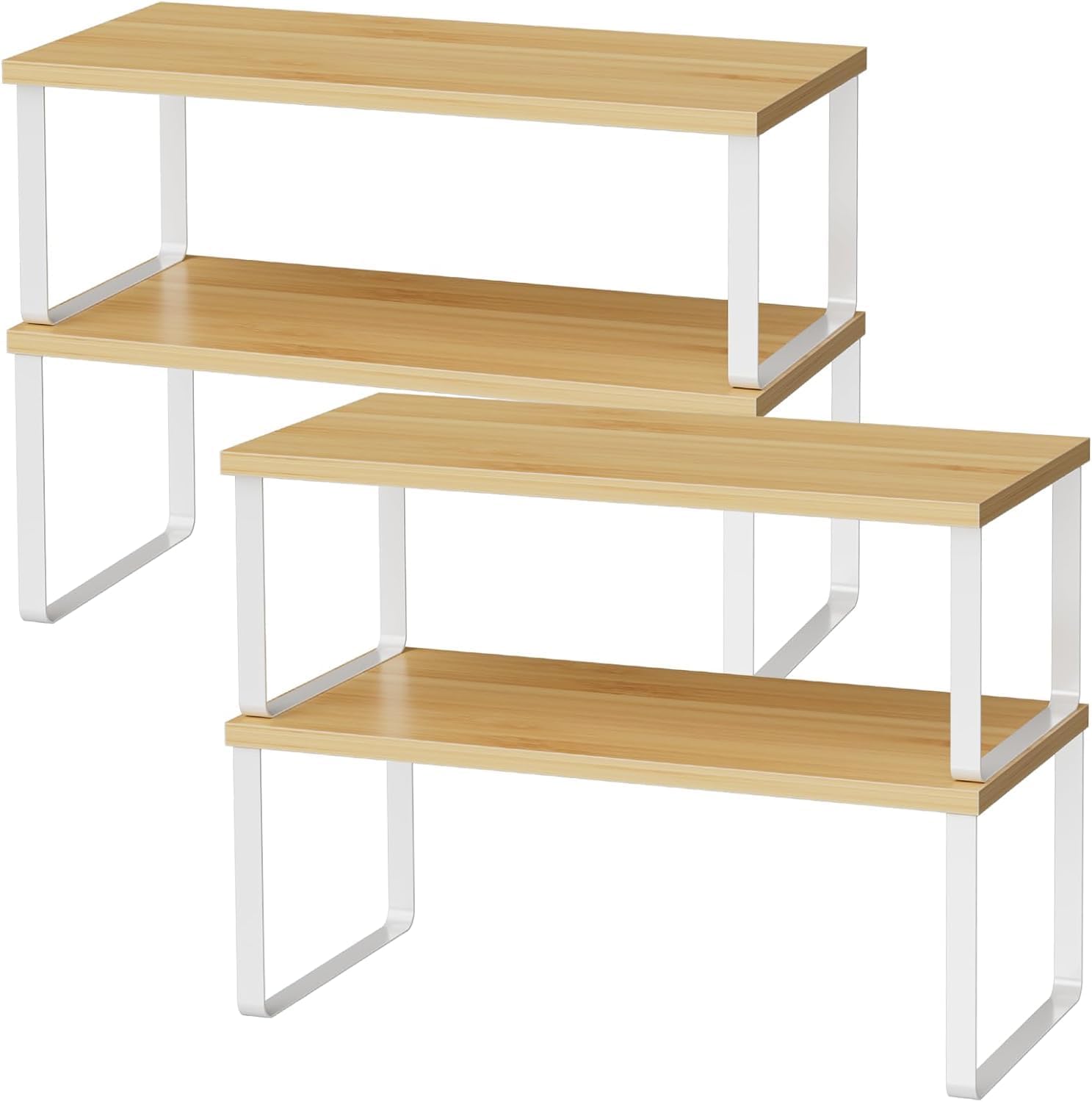 61cdiooF1CL._AC_SL1500_.jpg YelaJoy Set of 2 Cabinet Shelf Organizer – Stackable, Expandable Kitchen Countertop Storage Shelves, Spice Rack for Pantry, Bathroom & Under-Sink, Natural - Image 1