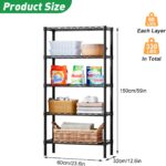 5 Tier Shelving Unit Adjustable Wire Shelves Organizer Shelf Rack Heavy Duty Storage Unit Metal Storage Rack Durable Organizer (Black) - Image 3
